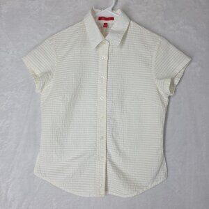 Anne Klein Women's Ribbed Button Front Short Sleeve Shirt Size PS Petite S Ivory